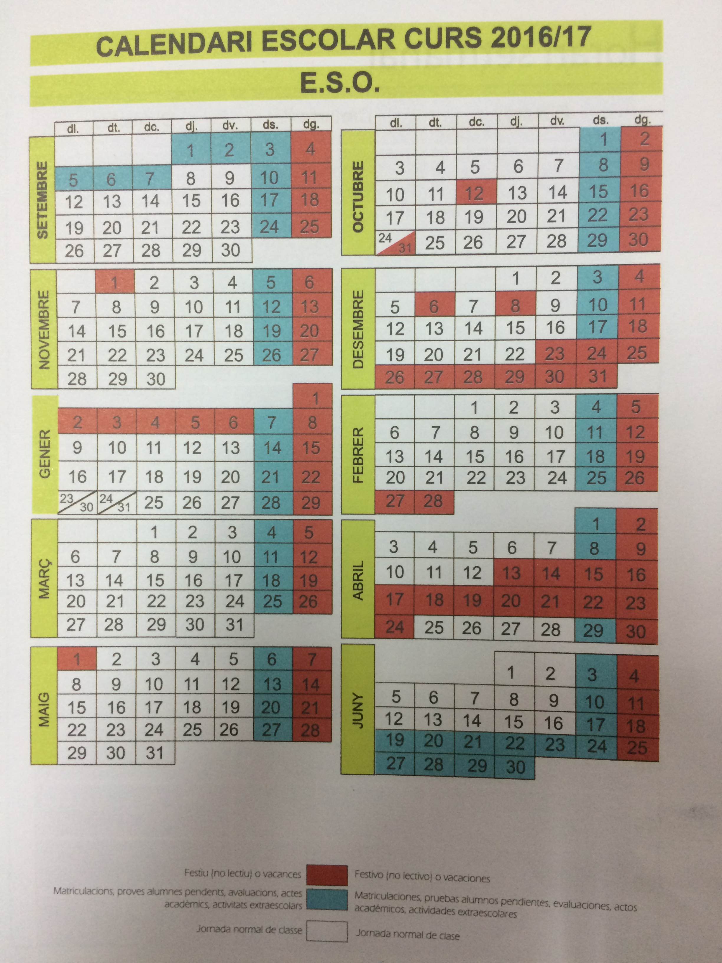 calendario eso 2016-17
